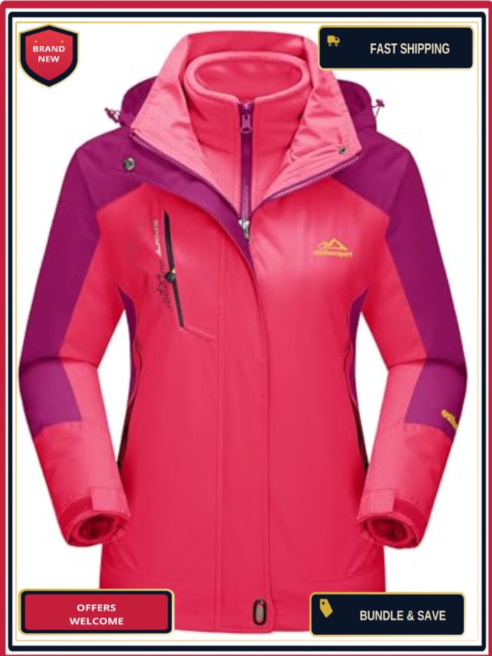 3-in-1 Waterproof Ski Jacket Women Fleece Lined Winter Snow Coat